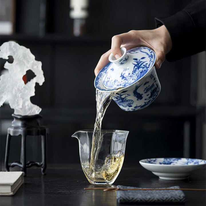 Teetassen Weiß Porzellan Gaiwan Koi Lotus Handarbeit