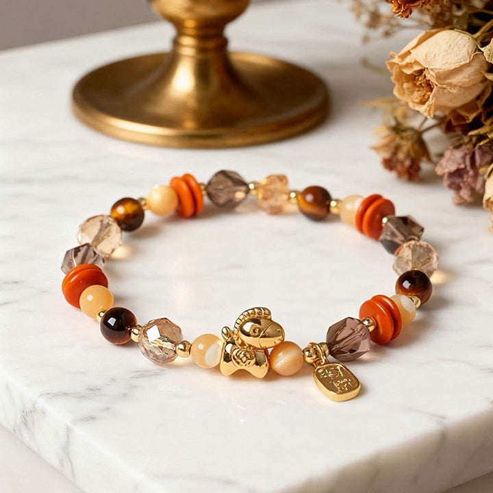 Armband Tigerauge Obsidian Glück Wohlstand Energie Pixiu Anhänger goldene Perlen
