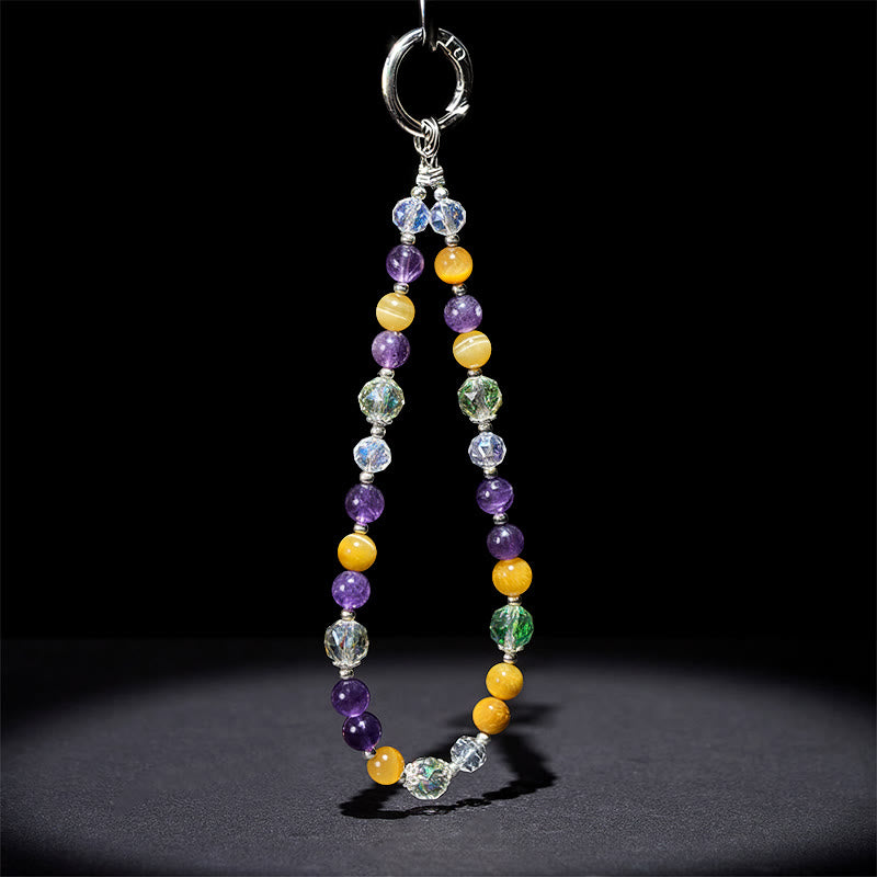 Schlüsselanhänger Amethyst Tigerauge – Balance mit Kristallperlen spirituell Glücksbringer