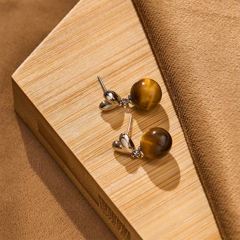 Ohrringe Tigerauge Herz Kupfer Schmuck spirituell Boho Ohrhänger Edelstein