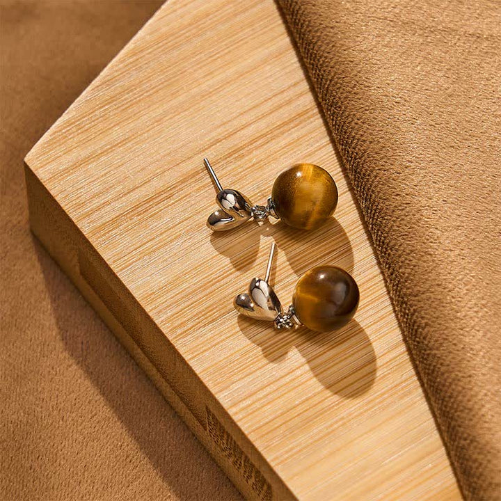 Ohrringe Tigerauge Herz Kupfer Schmuck spirituell Boho Ohrhänger Edelstein