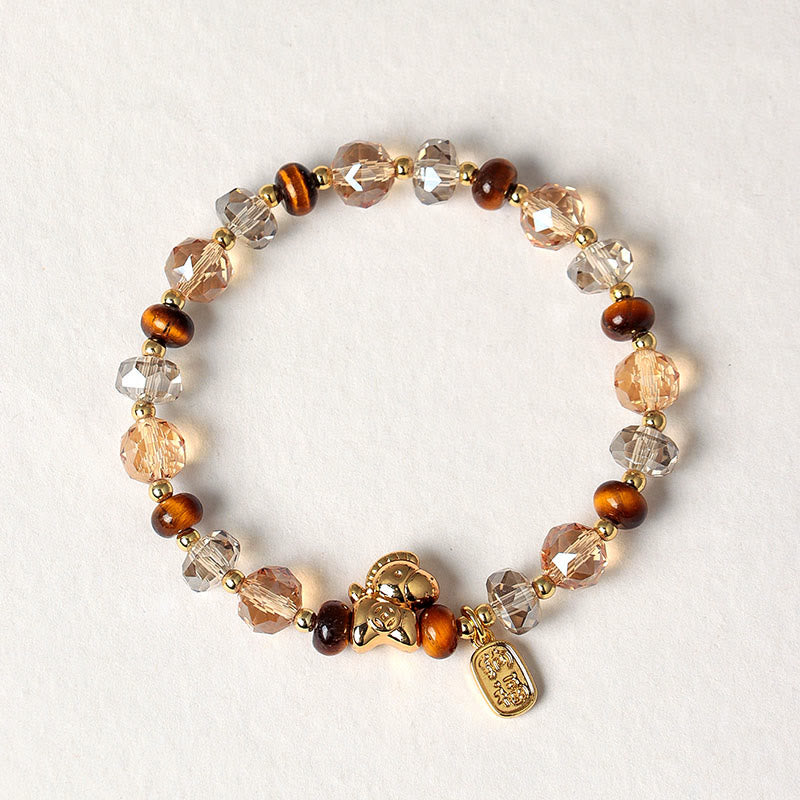 Armband Tigerauge Obsidian Glück Wohlstand Energie goldener Pixiu Anhänger