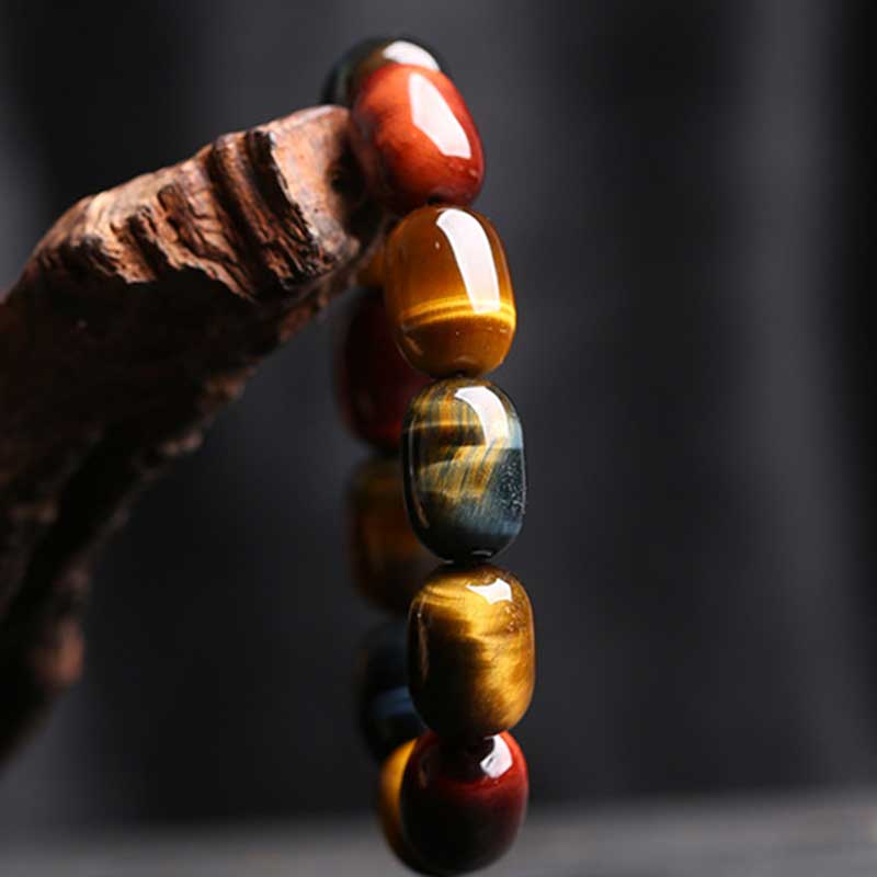 Armband Tigerauge Schutz Heilung bunte Perlen Holz Naturstein elegant