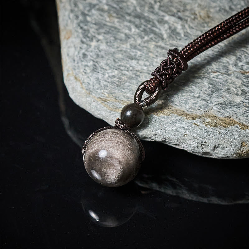 Obsidian Kette Tigerauge Anhänger polierter Naturstein braunes Lederband