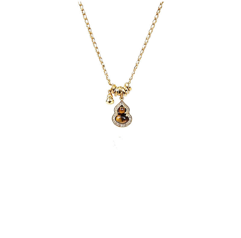 Goldene Tigerauge Doppelkürbis Kette mit Kupfer Anhänger Stärke