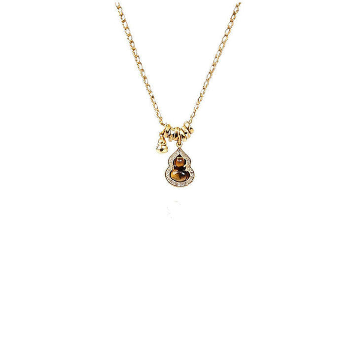 Goldene Tigerauge Doppelkürbis Kette mit Kupfer Anhänger Stärke