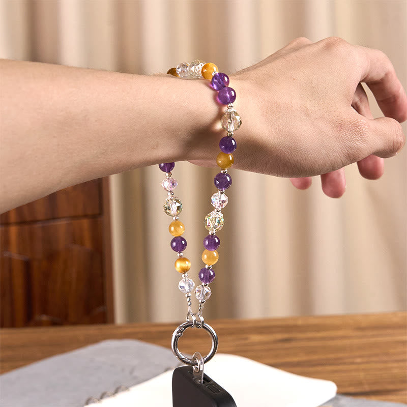 Schlüsselanhänger Amethyst Tigerauge Balance Perlen Handgelenk Glücksbringer spirituell