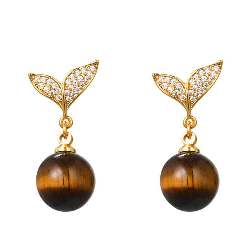 Ohrringe Tigerauge Fischschwanz Schutz goldene Ohrhänger spiritueller Schmuck Boho