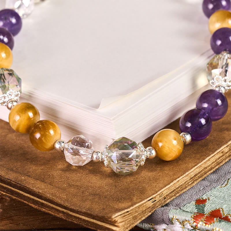 Schlüsselanhänger Amethyst Tigerauge – Balance Kristall Perlen spirituell Glücksbringer