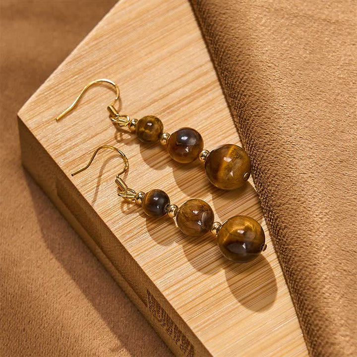 Ohrringe Tigerauge Perlen – Stärke Boho Schmuck spirituell Ohrhänger gold