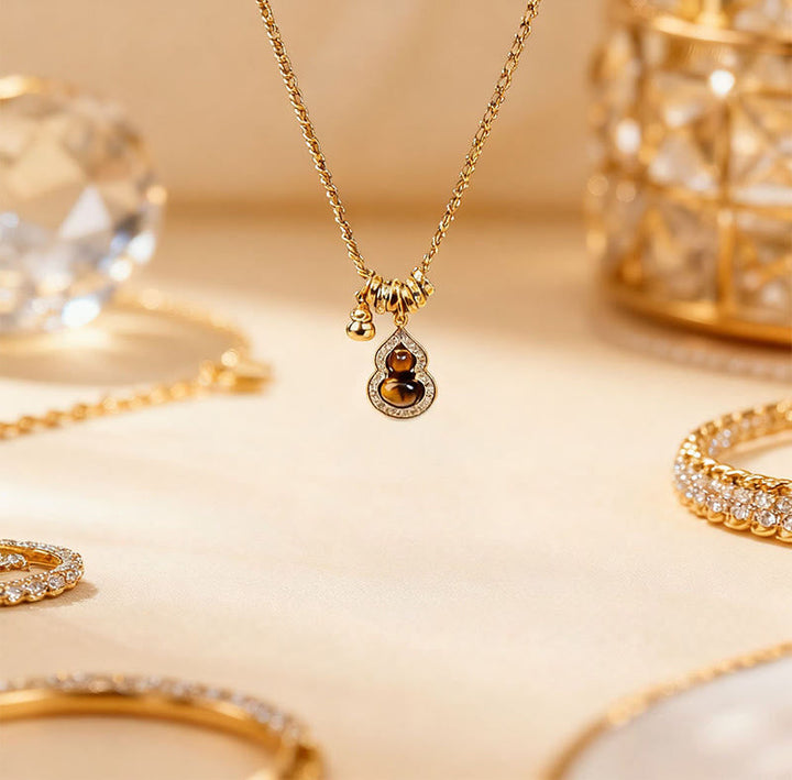Goldene Kette Tigerauge Doppelkürbis Kupfer – Stärke Anhänger