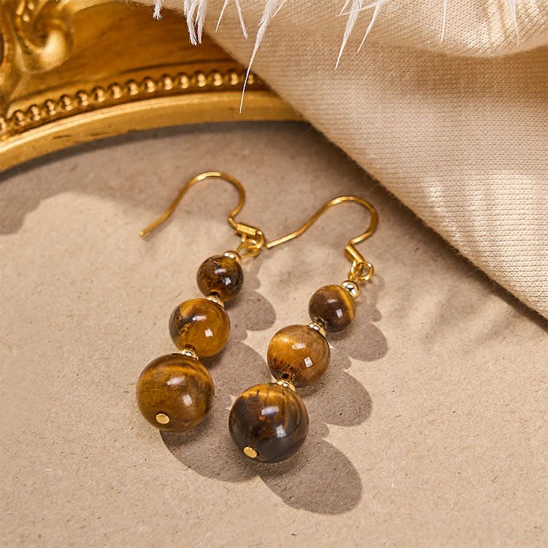 Ohrringe Tigerauge Perlen – Stärke gold Boho Schmuck spirituell Ohrhänger
