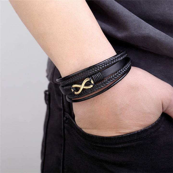 Armband Bunt Infinitely Titanstahl Layered Leder Stärke schwarz Handgelenk getragen