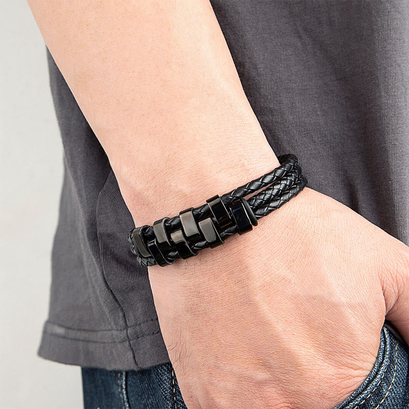 Geometrisches Leder-Armband Titanstahl Elemente trägt innere Stärke Männer