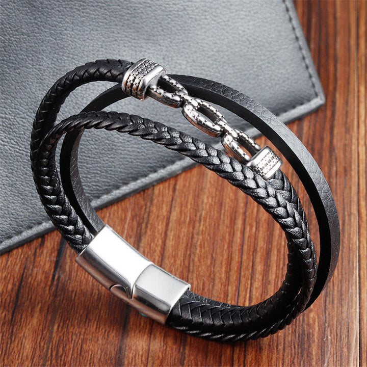 Schwarze Lederarmbänder Chain Link Titanstahl Verschluss Handgelenk Stärke