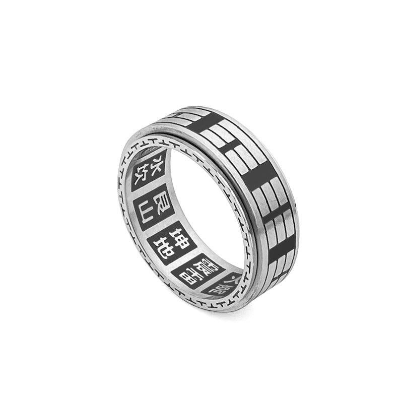 Titanstahl Ring Bagua Yin Yang Balance mit chinesischen Symbolen