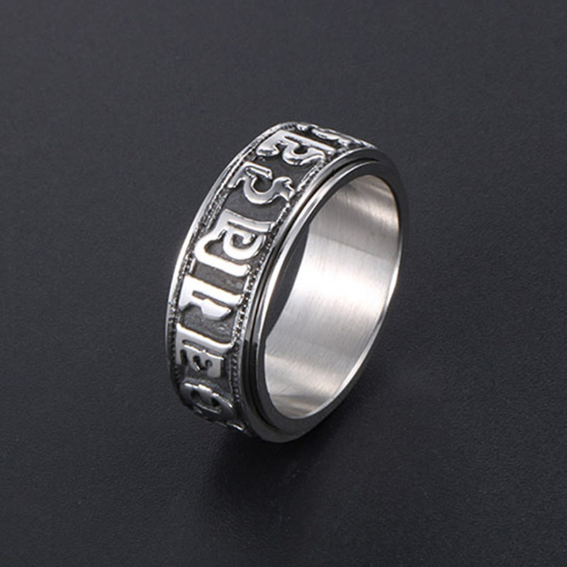 Titanstahl Ring Om Mani Padme Hum Spirituelle Balance und Schutz