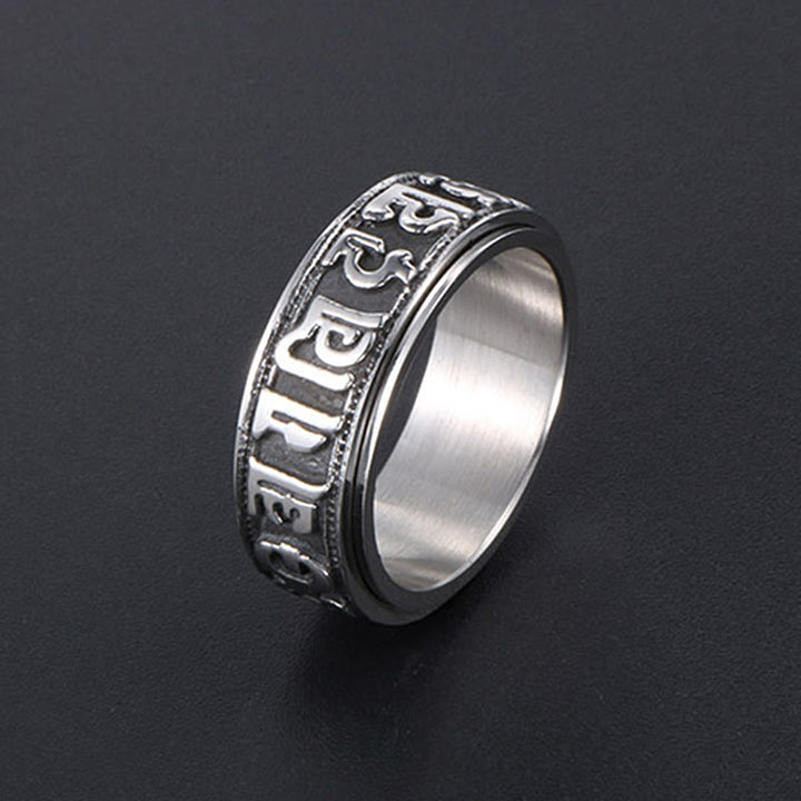 Titanstahl Ring Om Mani Padme Hum Spirituelle Balance und Schutz