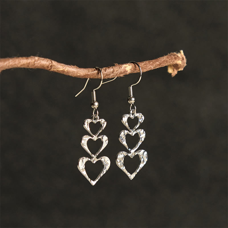 Herz Ohrringe Titanstahl Hammerschlag silber Boho Schmuck spirituell Ohrhänger