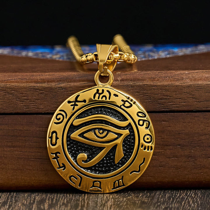 Goldener Kette Titanstahl Böses Auge Anhänger Balance Holz