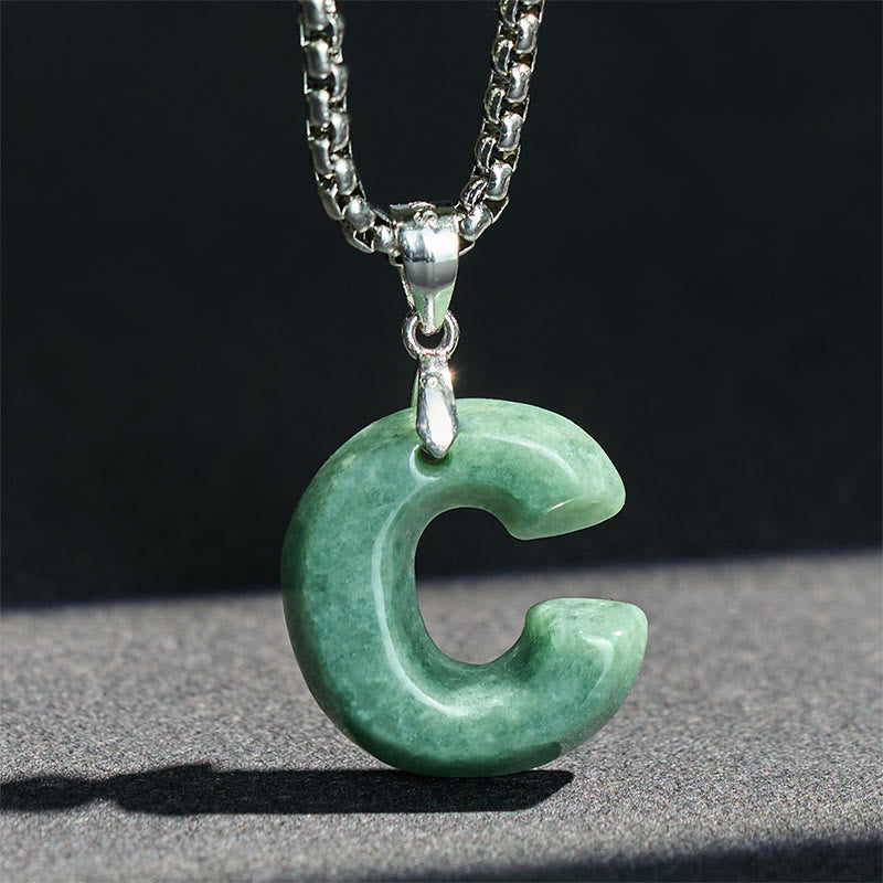 Jade Kette grüner Buchstabe C Anhänger Titanstahl Naturstein Wohlstand