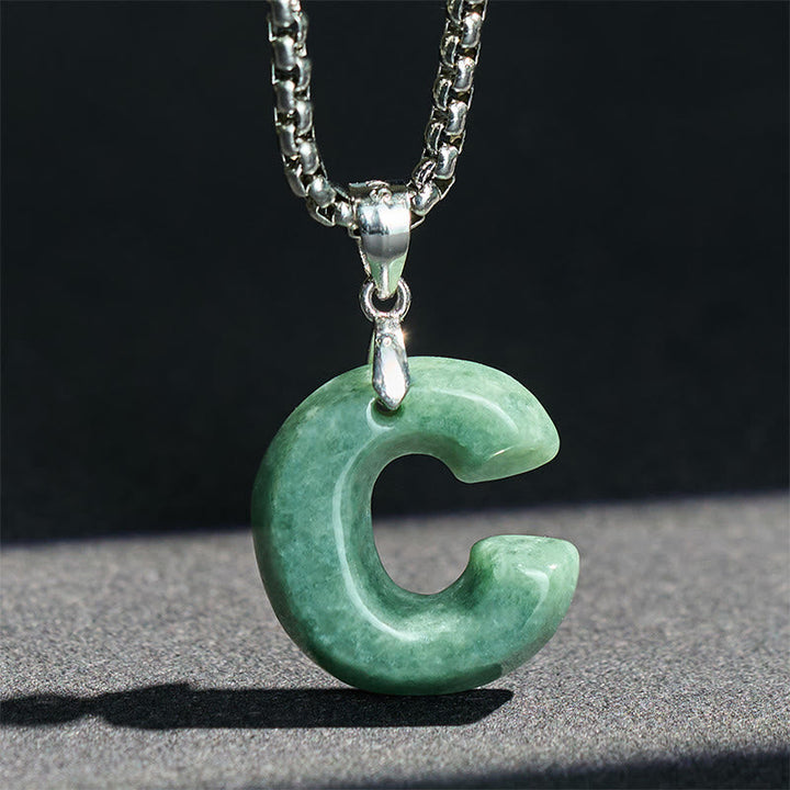 Jade Kette grüner Buchstabe C Anhänger Titanstahl Naturstein Wohlstand