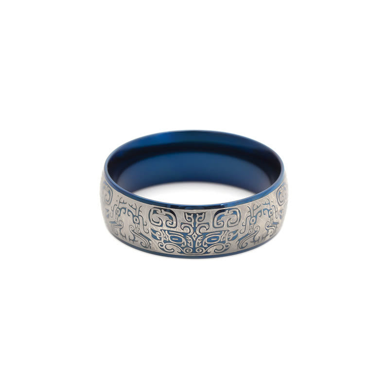 Titanstahl Ring Taotie Gravur Fengshui Symbol Glück Wohlstand Schutz