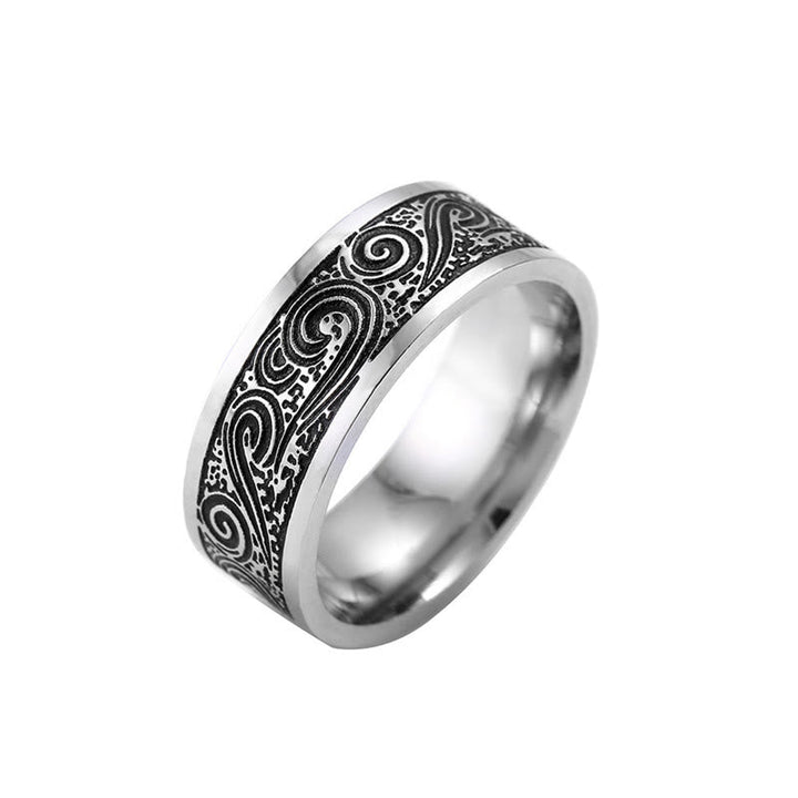 Titanstahl Ring mit Segenswolken Wohlstand Spiralmuster elegant Glück