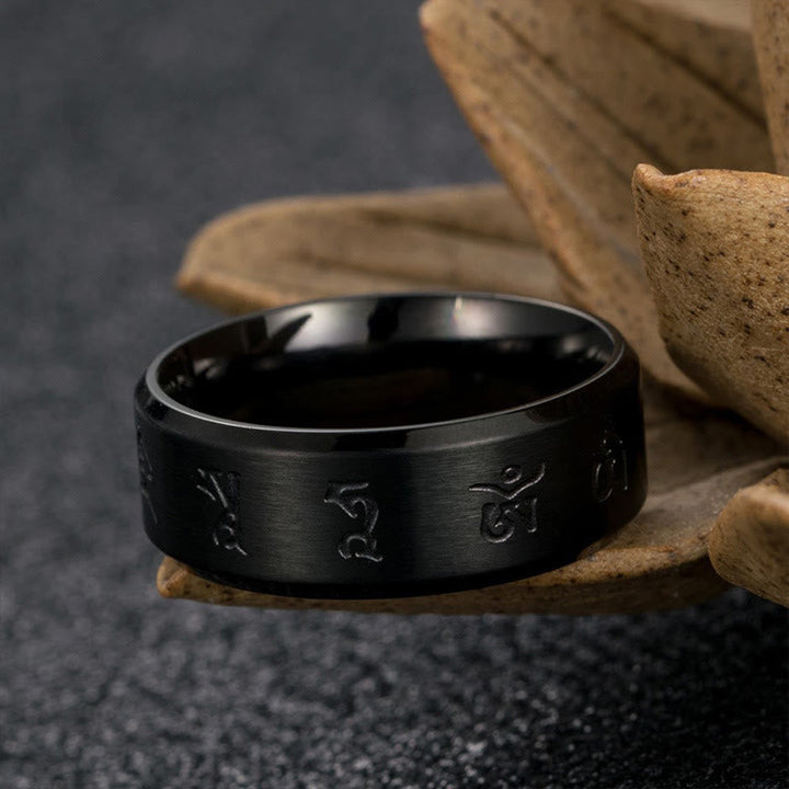 Schwarzer Titanstahl Ring Onyx Jambhala Balance Schutz Wohlstand Feng-Shui