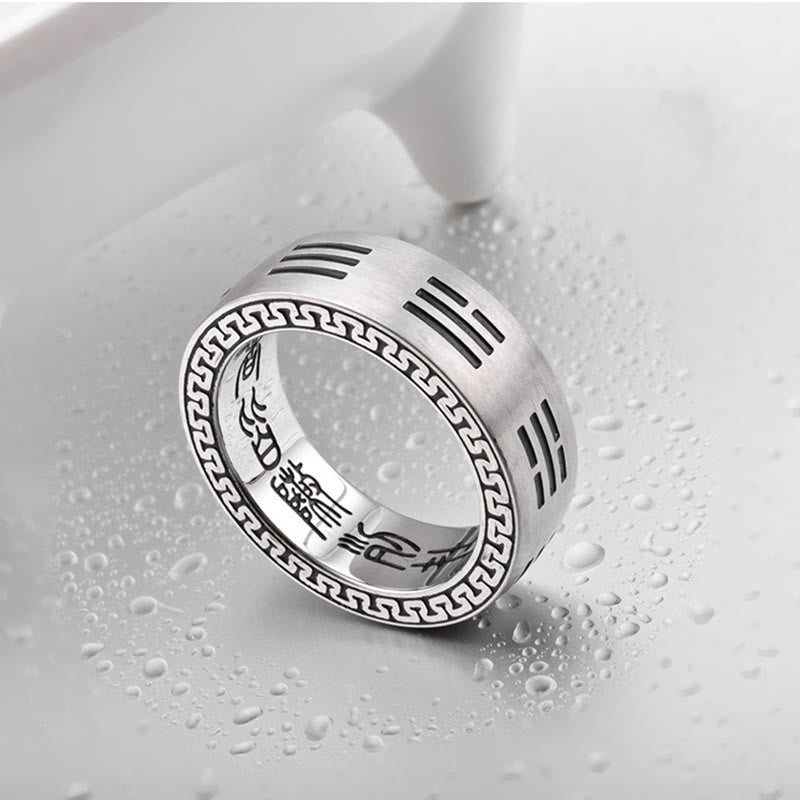 Titanstahl Ring mit Bagua Yin Yang Fengshui Harmonie Symbol