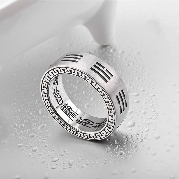 Titanstahl Ring mit Bagua Yin Yang Fengshui Harmonie Symbol