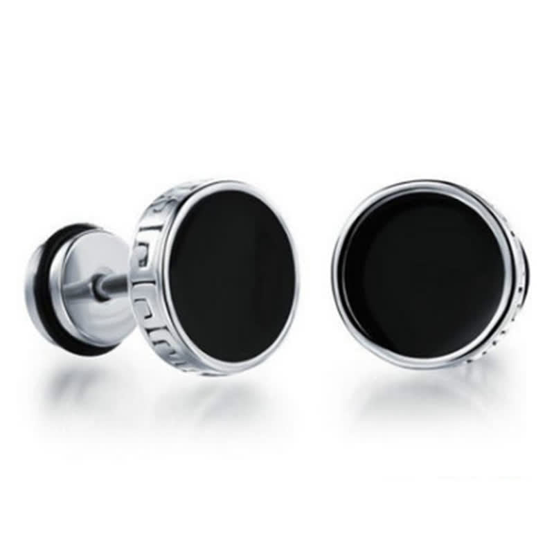 Schwarze Ohrringe Titanstahl Stecker Herren Schmuck mäander Muster elegant