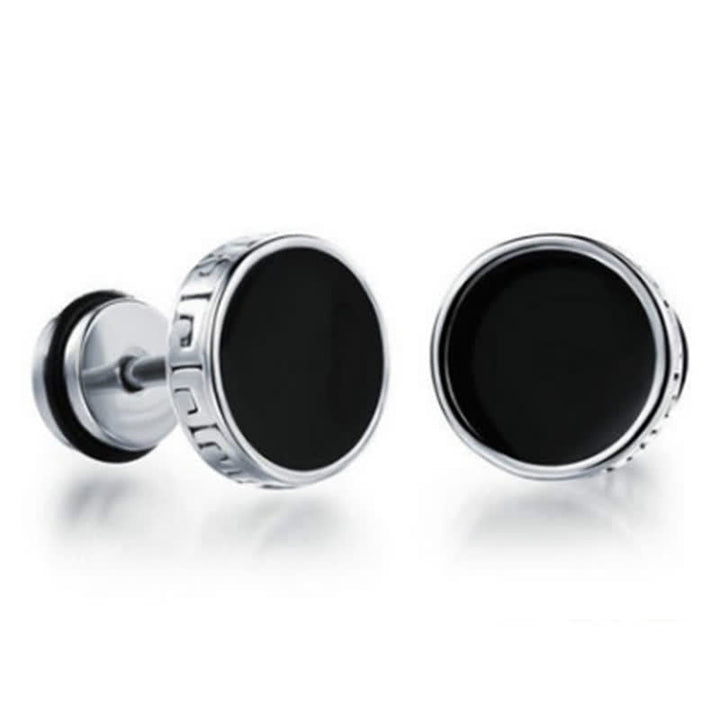 Schwarze Ohrringe Titanstahl Stecker Herren Schmuck mäander Muster elegant