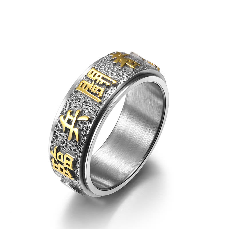 Titanstahl Ring mit Neun-Wort-Mantra Yin Yang Balance Glücksbringer