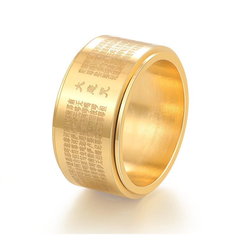 Ring Titanstahl Herzsutra Gravur Gold Buddhistische Symbole Schutz