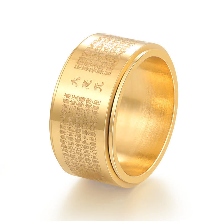 Ring Titanstahl Herzsutra Gravur Gold Buddhistische Symbole Schutz