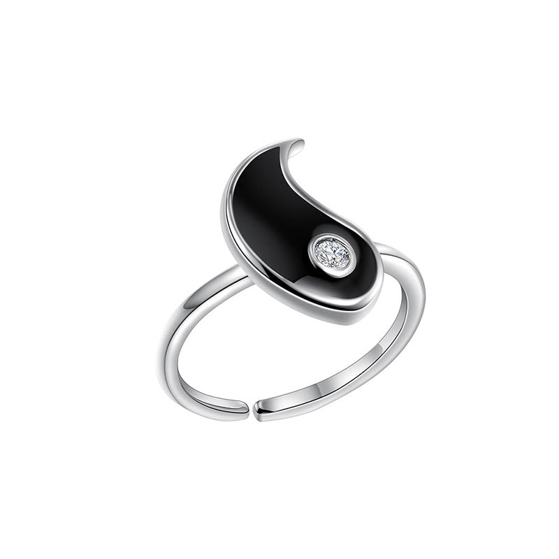 Ring Titanstahl Yin Yang schwarz silber Balance Glück Feng Shui