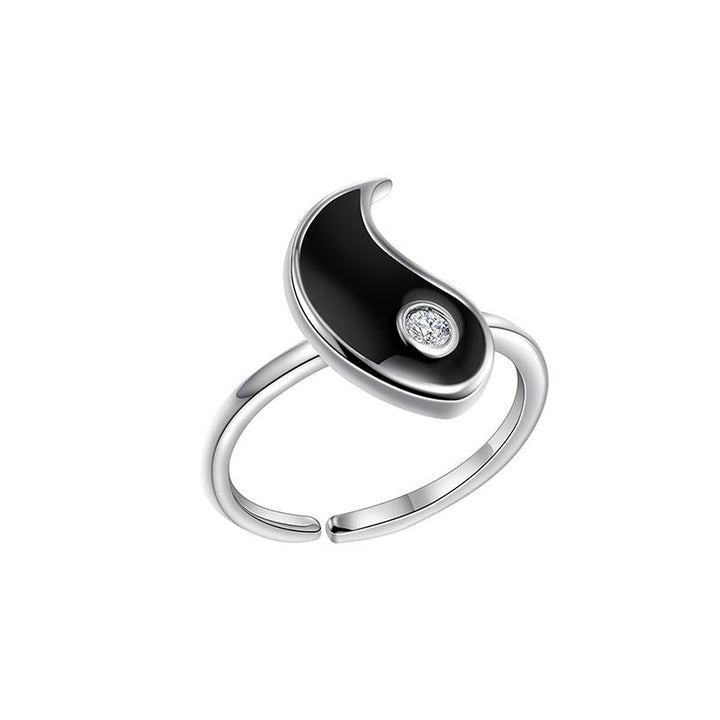 Ring Titanstahl Yin Yang schwarz silber Balance Glück Feng Shui