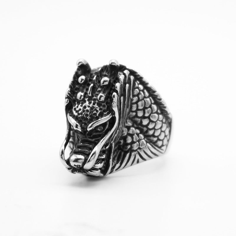 Titanstahl Drachen Ring Harmonie Feng Shui Glück Schutz Charm