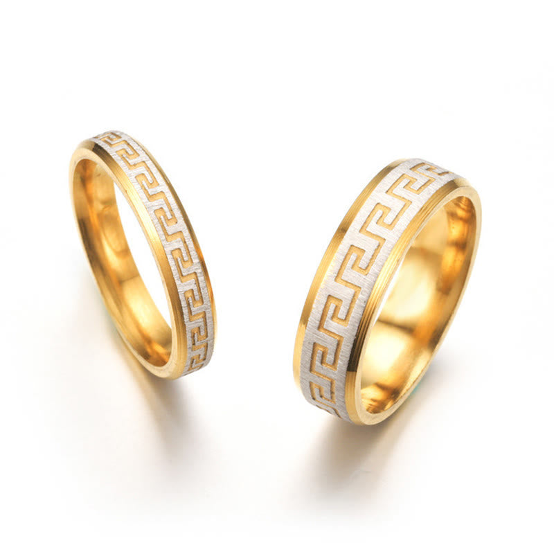 Ring Titanstahl Tibetische Mauer Balance griechisches Meander Muster Gold Silber