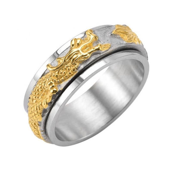 Ring Drachen Titanstahl Gold Silber Pixiu Feng Shui Schutz Glück Fingerring