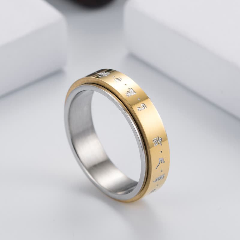 Ring Titanstahl Mantra Balance vergoldet mit Sanskrit Zeichen Schutz Harmonie