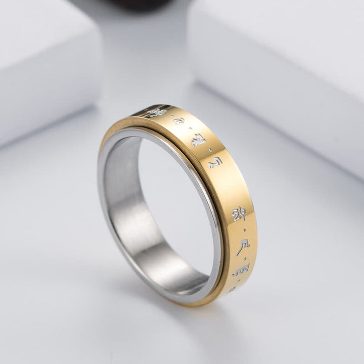 Ring Titanstahl Mantra Balance vergoldet mit Sanskrit Zeichen Schutz Harmonie