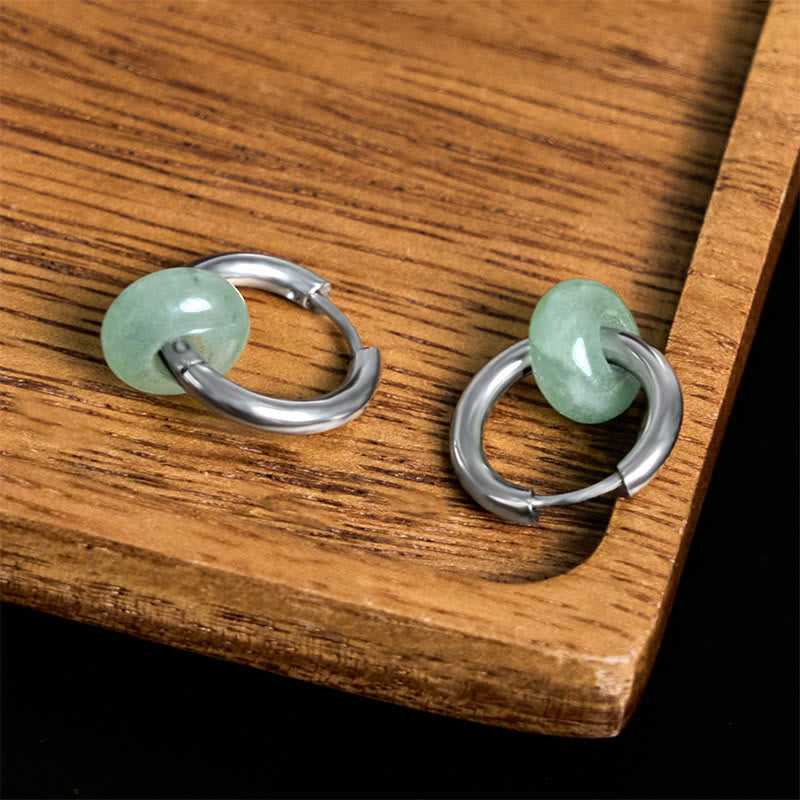 Grüne Aventurin Ohrringe Titanstahl Creolen Boho Schmuck spirituell Edelstein
