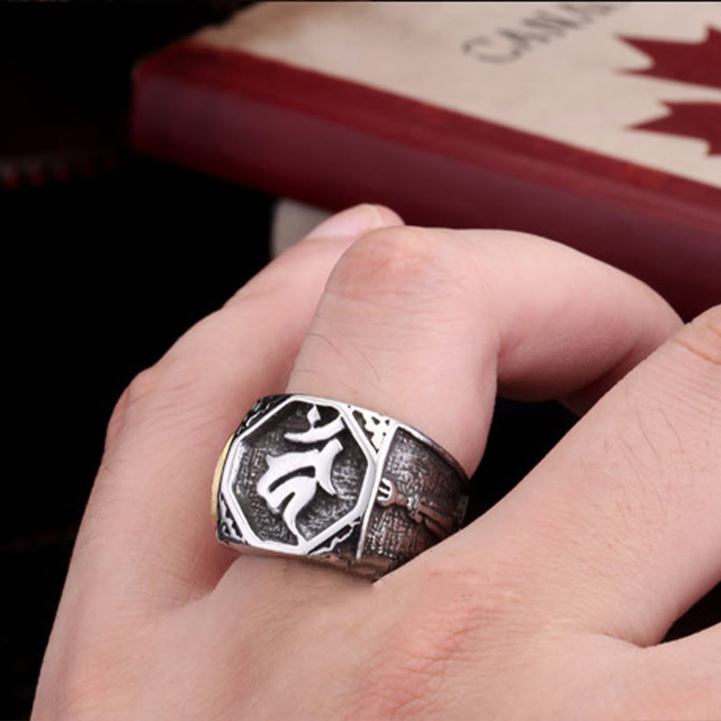 Ring Titanstahl Hand Schwert Sanskrit getragen Balance Energie