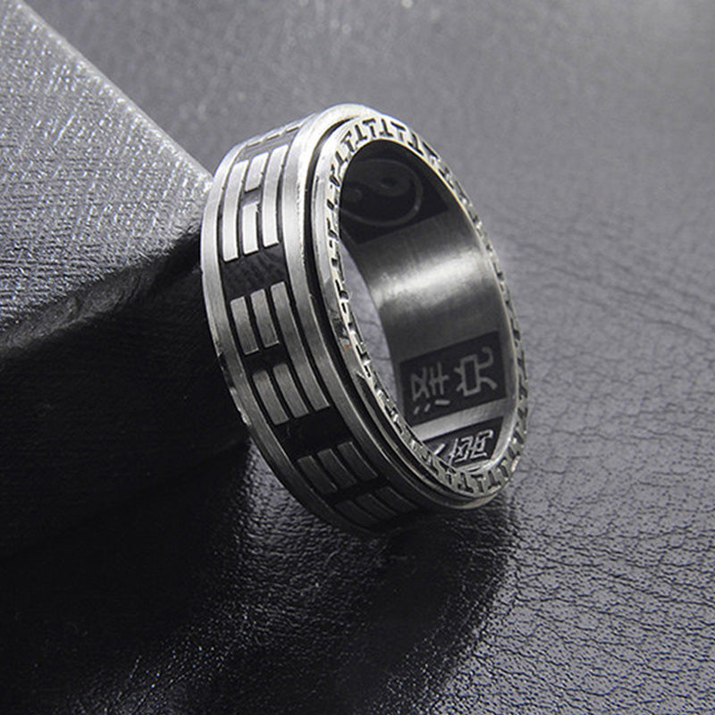 Ring Titanstahl Bagua Yin Yang Balance Fengshui Harmonie Meditation Energie