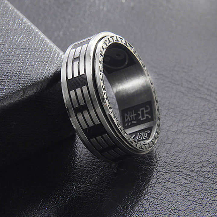 Ring Titanstahl Bagua Yin Yang Balance Fengshui Harmonie Meditation Energie