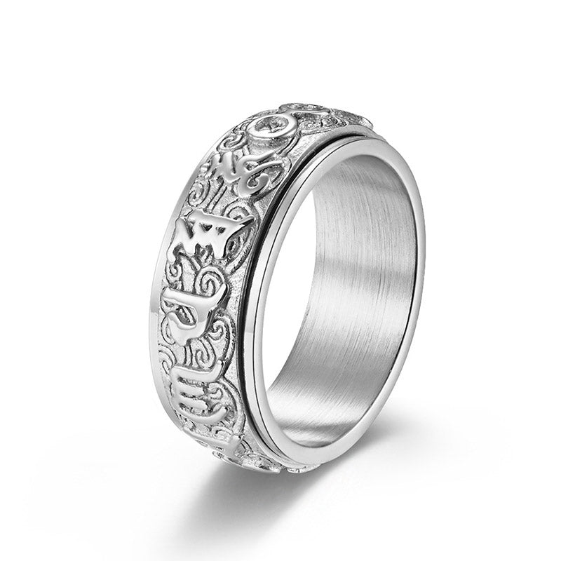 Titanstahl Ring Om Mani Padme Hum detailliertes Design Balance Ruhe Meditation