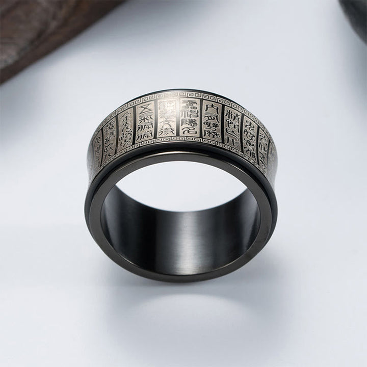 Titanstahl Ring Mantra Siegel Balance Gravur Glück Schutz