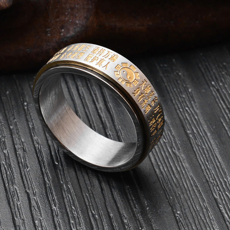 Yin Yang Bagua Ring Titanstahl mit goldenen Zeichen Balance Fengshui